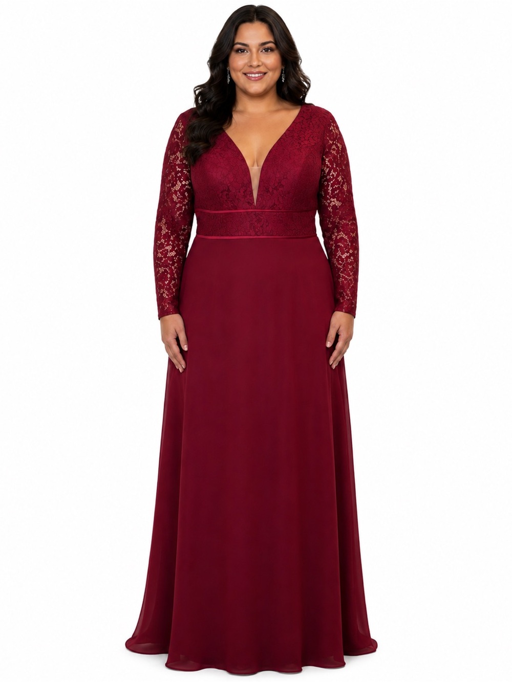 NWT Christina Wu Celebration Burgundy CLARET Long Sleeve Floor Length Gown - 20